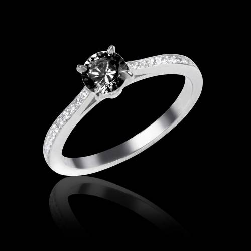 Black Diamond Engagement Ring  Diamond Paving  White Gold  Elodie