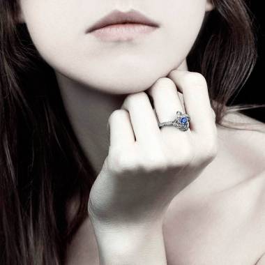 Blue Sapphire Engagement Ring Diamond Paving White Gold Chloe