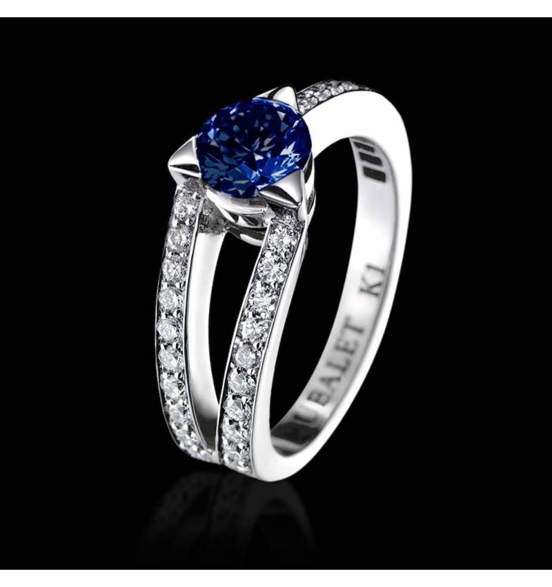 Blue Sapphire Engagement Ring Diamond Paving White Gold Plena Luna