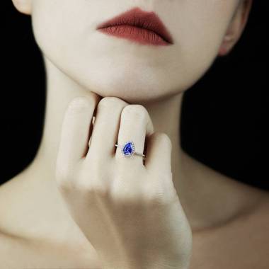 Sandra Pear Blue Sapphire Ring